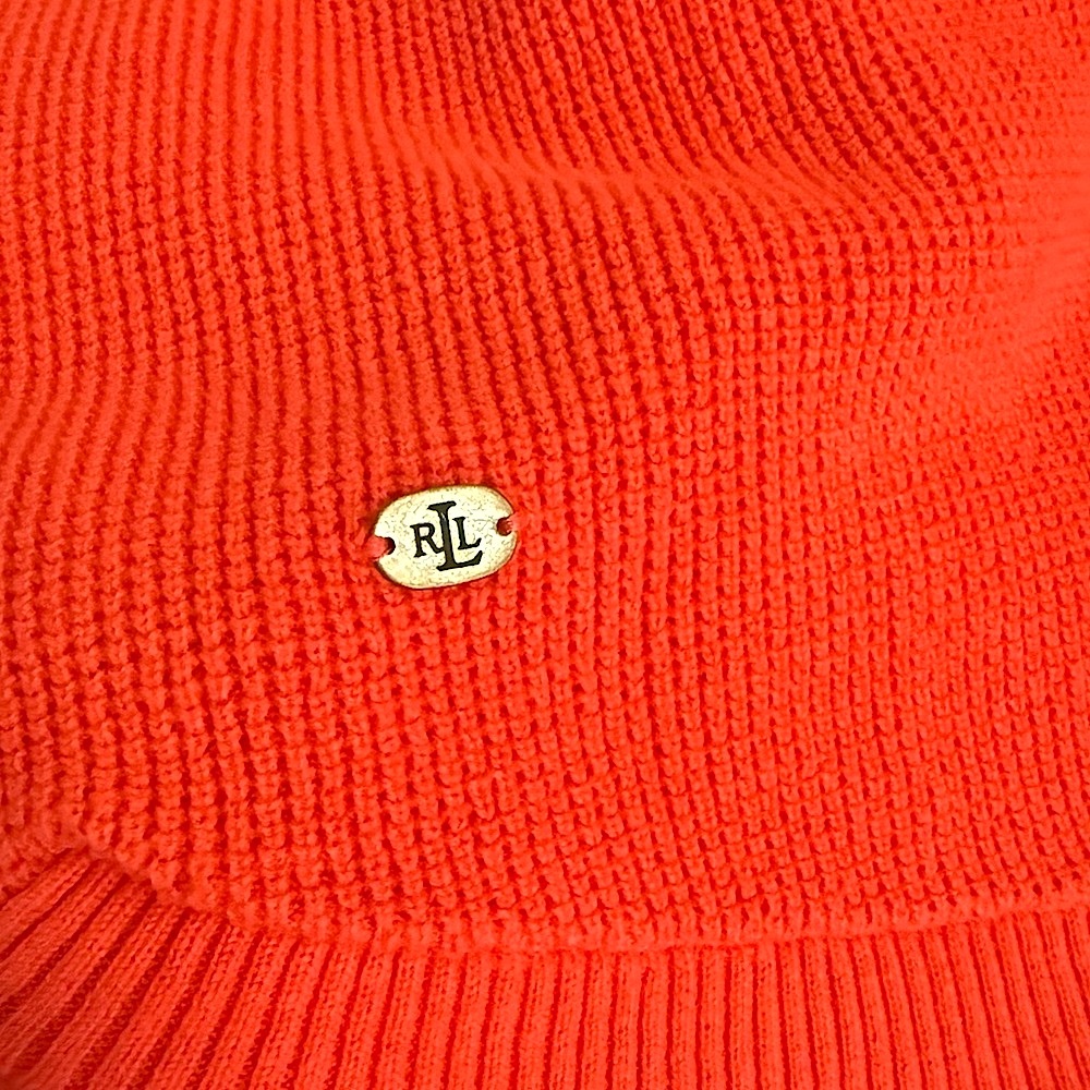 LAUREN RALPH LAUREN Coral Orange Lightweight Knit Hooded Sweater Medium - Picture 7 of 9